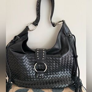 Sharif Black Woven Leather Shoulder Bag